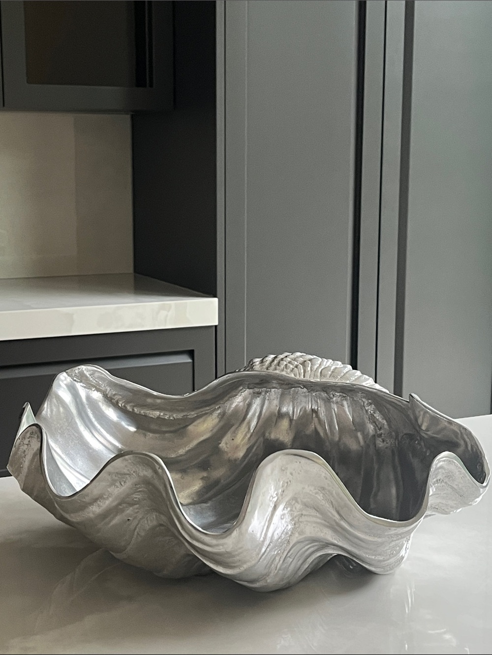 Arthur Court Clam Shell. Aluminum Oversized Shell Sculpture. Signed. 1988.